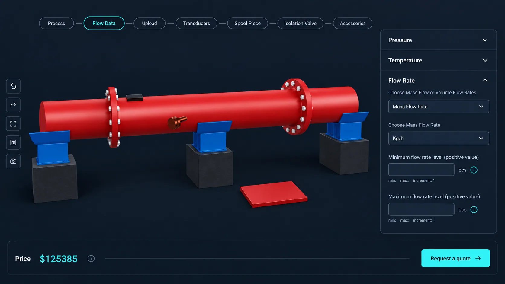 3D CPQ software, der viser et konfigureret produkt med prissætning