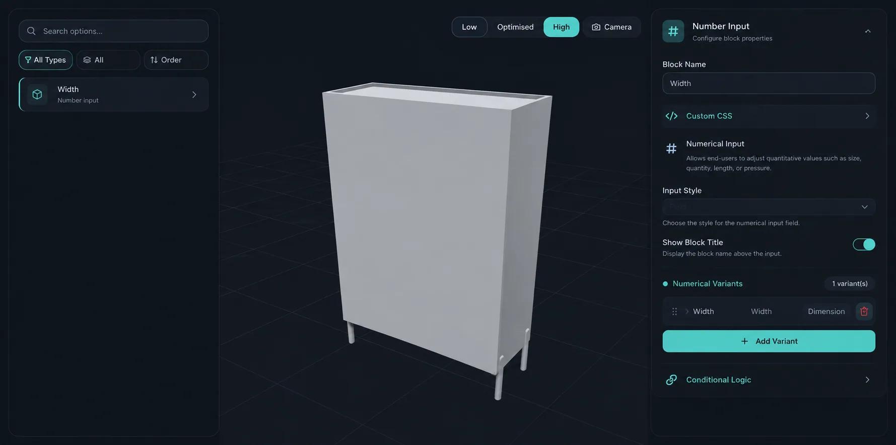 在 Simplio3D 编辑器中创建配置器参数