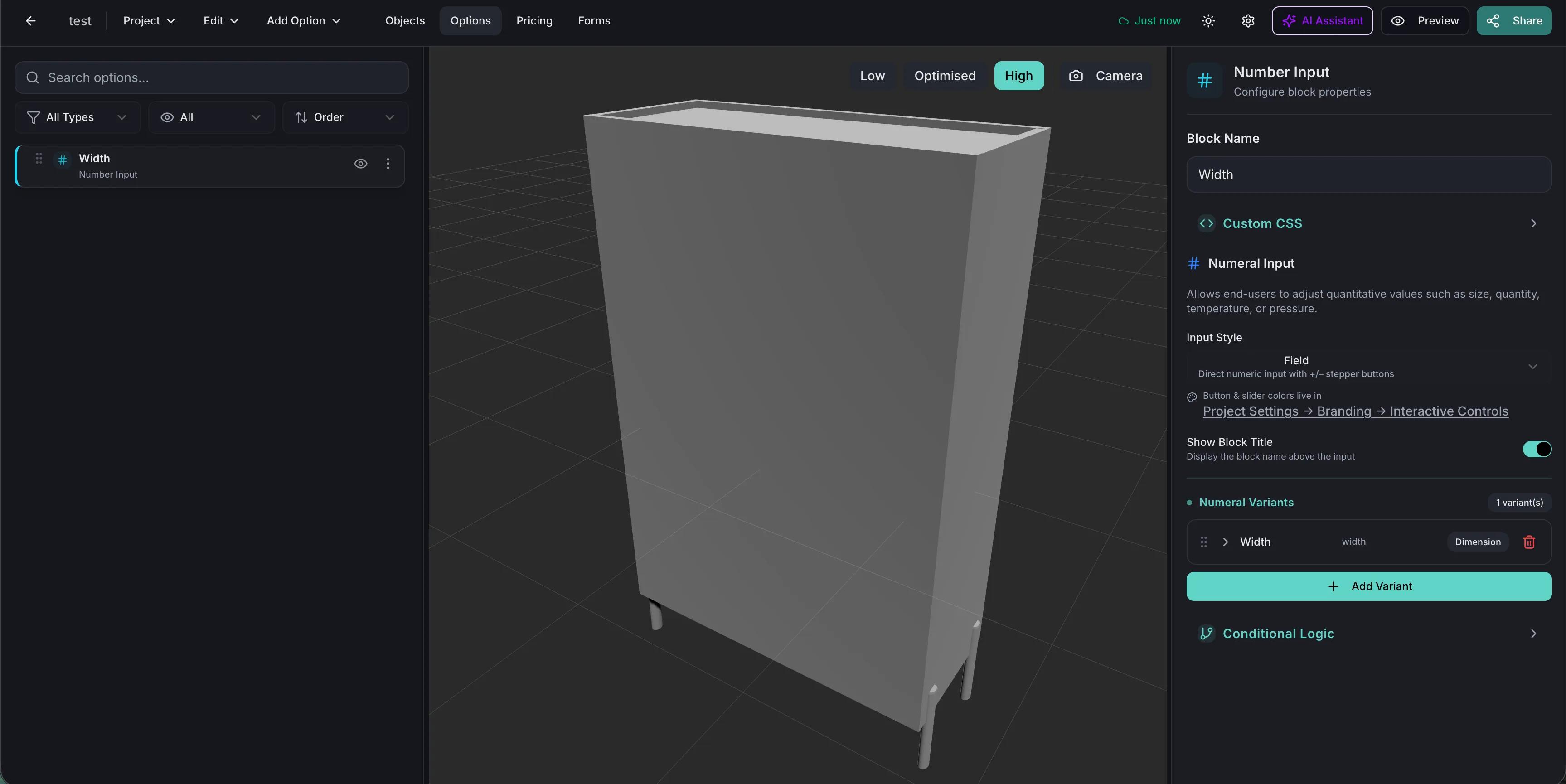 使用 Simplio3D 构建的家具配置界面