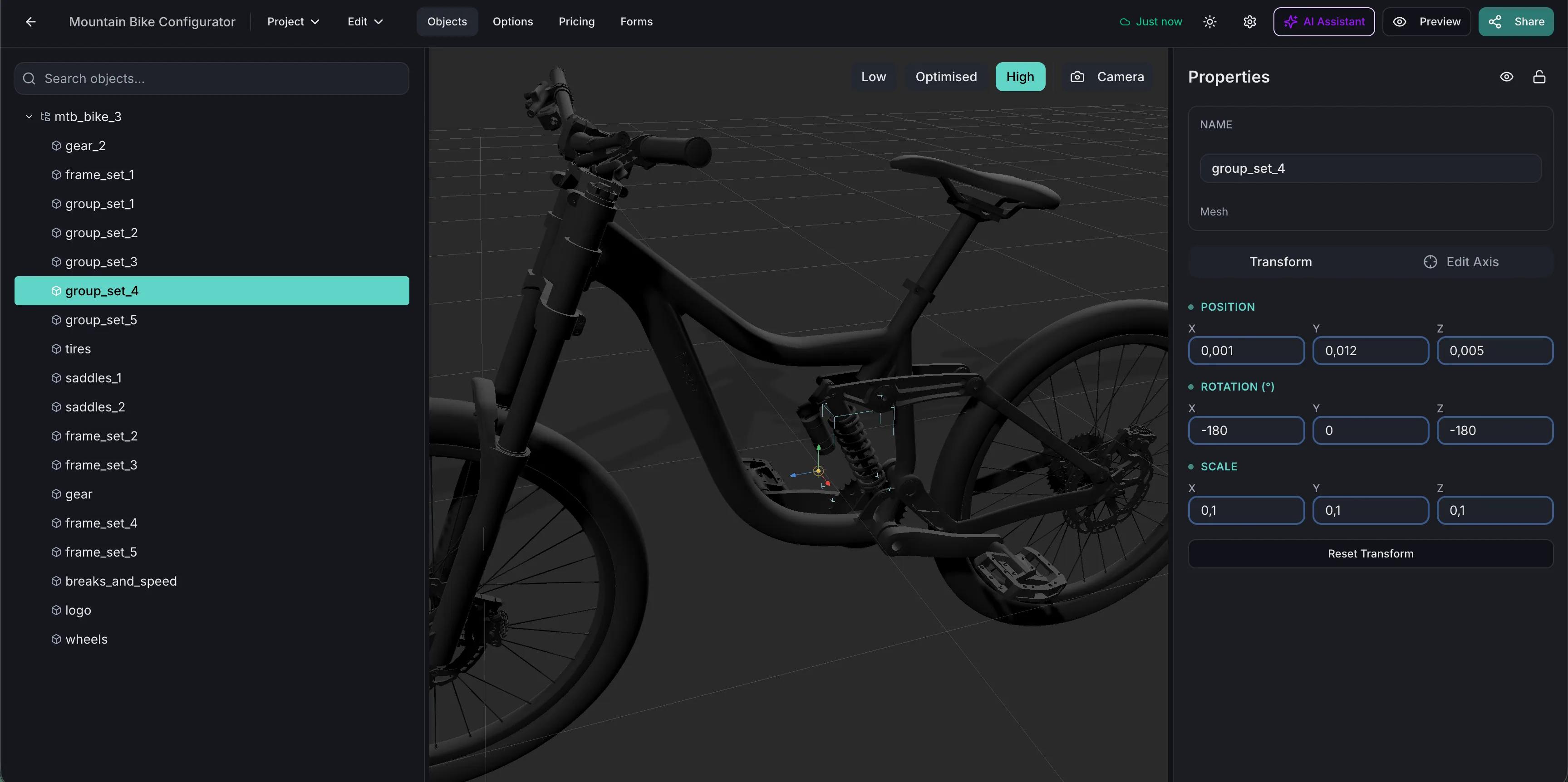 在 Simplio3D 编辑器中设置组件选项
