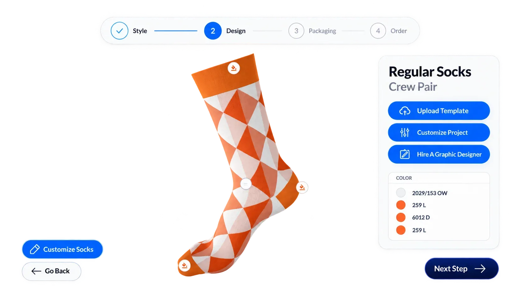 3D socks configurator showing a customisable knitted sock