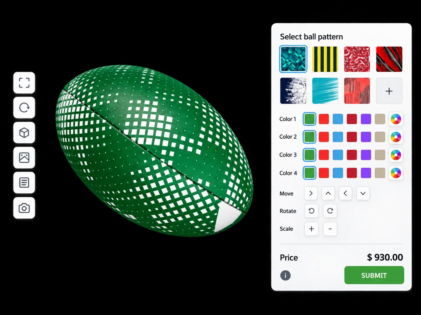 Sports customization software showing customisable boxing gloves