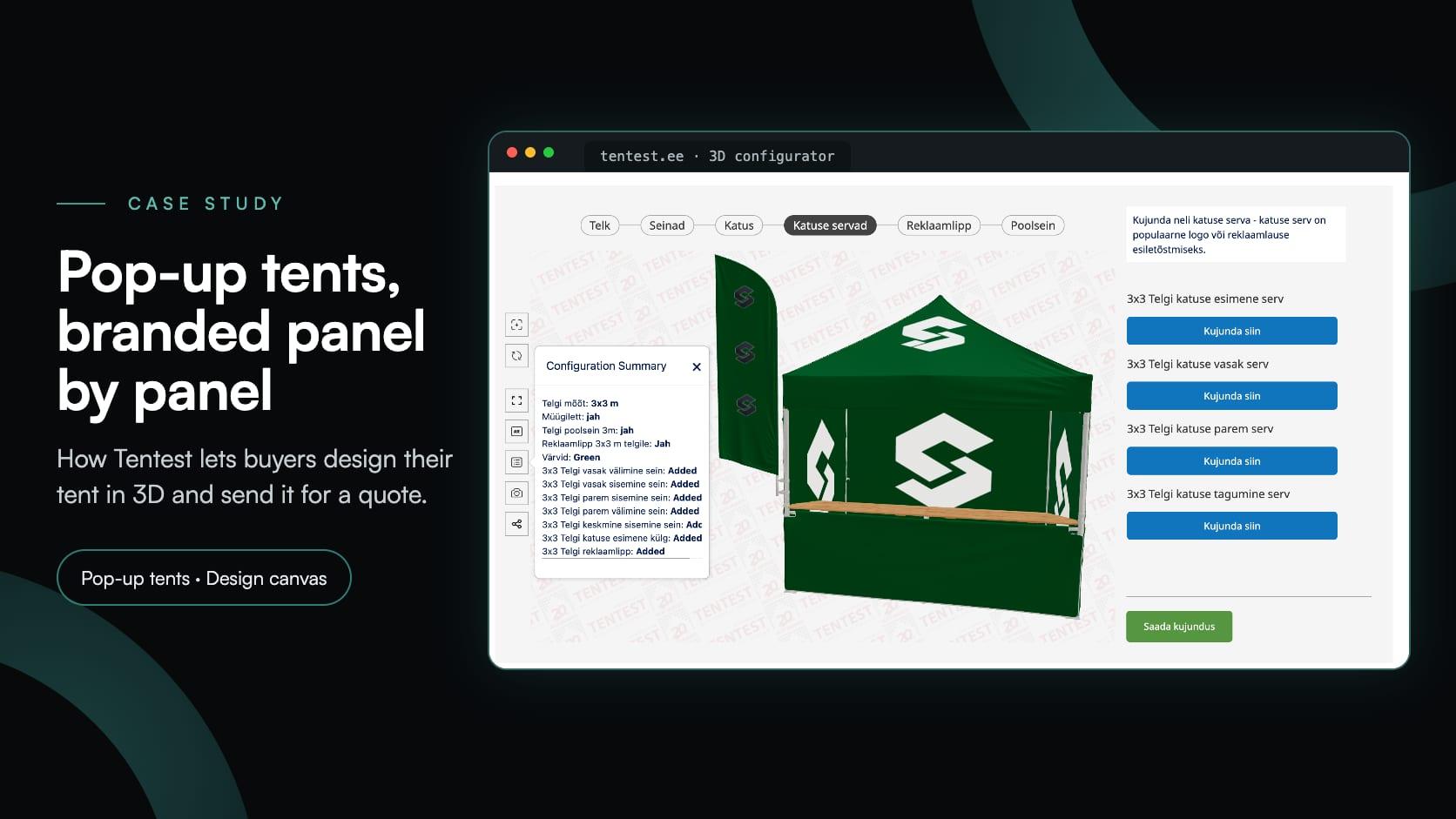 Tentest: a 3D pop-up tent configurator with a design canvas on every panel