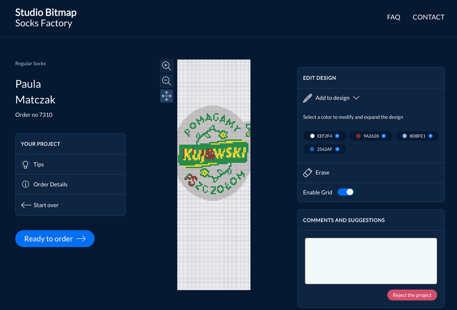 Knitting design charts for 3d clothing configurator